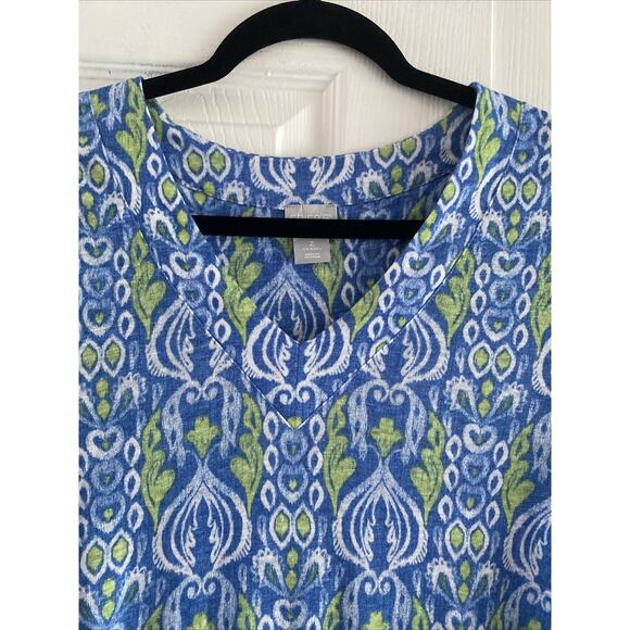 Chicos 2 Womens Large Knit Linen Tunic V Neck Blouse - Picture 2 of 7